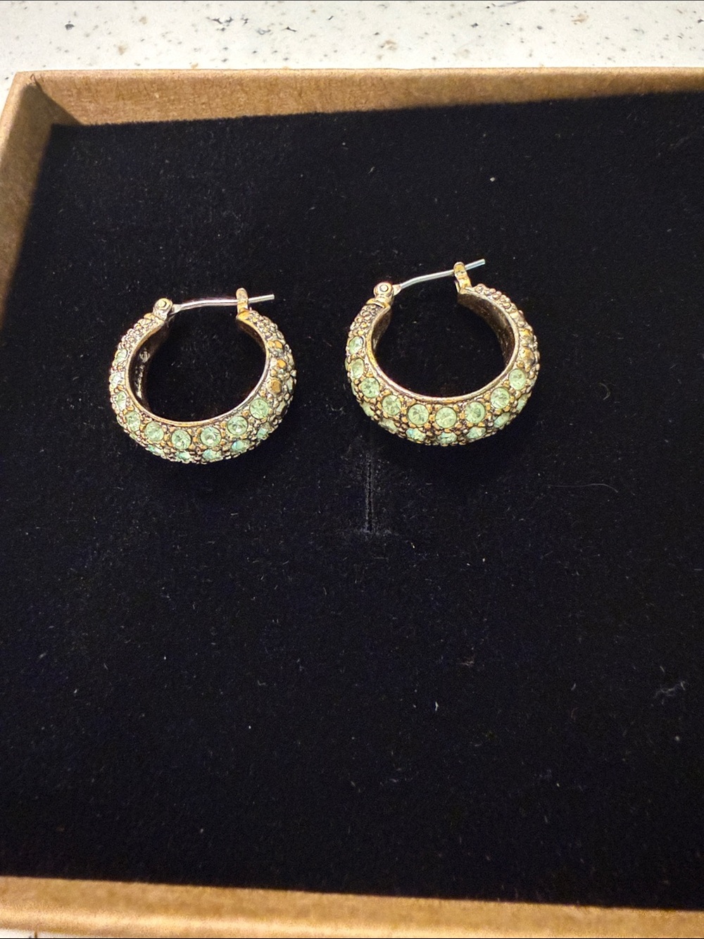 Vintage Monet Green Pave Hoop Earrings